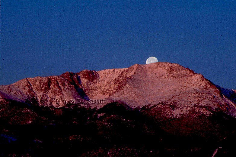 Pikes Peak Moonset and Alpenglow